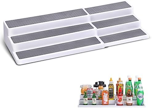 CiWiVOKi 3 Tier Expandable Spice Rack Organizer, Non Skid Spice Storage Shelf Kitchen Organizer for Kitchen Cabinet, Cupboard, Pantry
