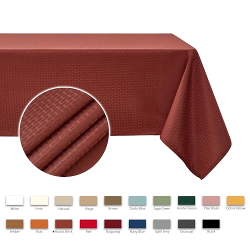 Image of maxmill Rectangle Weaved Design Tablecloth Waterproof Spillproof Fall Table Cloth, Kitchen Dining Room Thanksgiving Decoration, Fabric Table Cover Halloween Party, 60 x 84 Inch, Rustic Brick