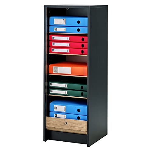 SIMMOB Classeur à Rideau Noir Bicolore 5 Niches L 37.8 H 103.8 P 38.4 cm - Chêne Naturel