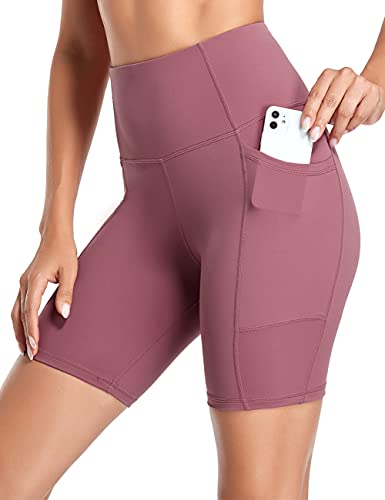 coastal rose Biker Shorts for Women High Waist with Side Pockets Non See-Through Tummy Control Yoga Shorts Deco Rose S
