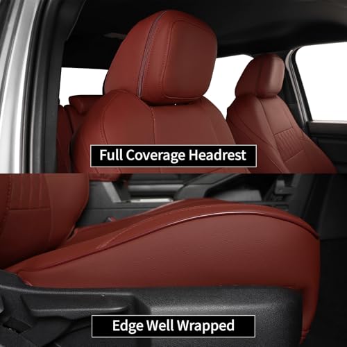 Image of EKR Custom Fit Tacoma Front Car Seat Covers for Toyota Tacoma (Petrol & Hybrid) 2024 2025 2026 Double cab SR /SR5 /TRD Sport /TRD Off-Road /Limited - Front Row Only,Faux Leather(Burgundy)