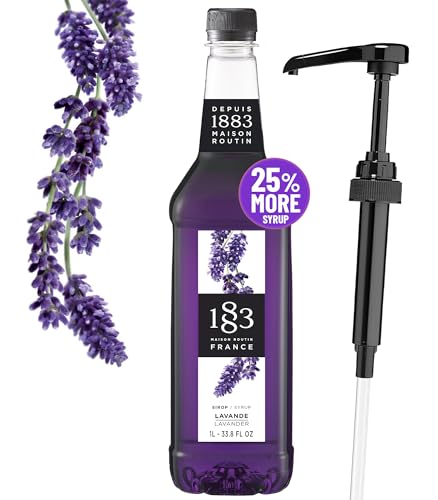 Lavender Syrup 33.8 Ounces - 1883 Lavender Syrup with Pump | Flavored Syrup for Hot & Iced Beverages, Subtle Floral Flavor - Gluten-Free, Vegan, Non-GMO, Kosher, Preservative-Free, Made in France