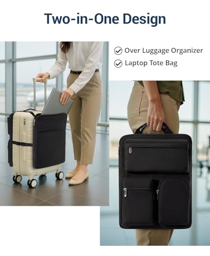 Over Luggage Organizer Bag for Suitcase with Multi Pockets, 16” Laptop Bag with Handle, Portable Travel Organizer Bags for Luggage with Adjustable Straps, Tote Carry Bag for Men Women(Black)4