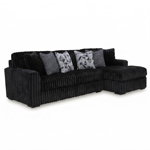 Image of Signature Design by Ashley Midnight-Madness Contemporary L-Shaped 2-Piece Sectional Sofa with Chaise for Living Room, Black