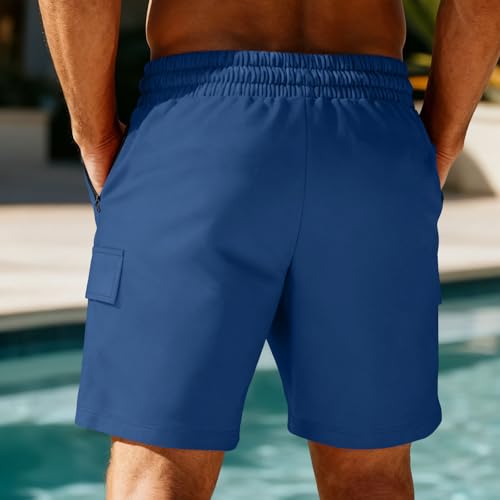 Image of Mens Casual Cargo Shorts Outdoor Elastic Waist Drawstring Sweat Shorts Breathable Gym Workout Jogger Shorts Summer