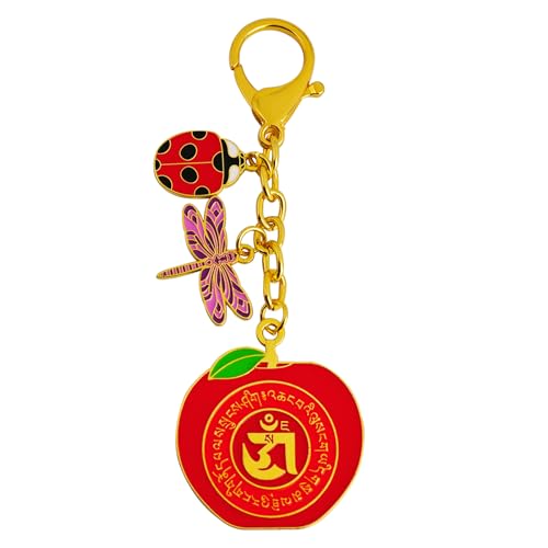 Feng Shui Harmony Apple With Ladybug & Dragonfly Keychain Peace Luck Amulet Keychain