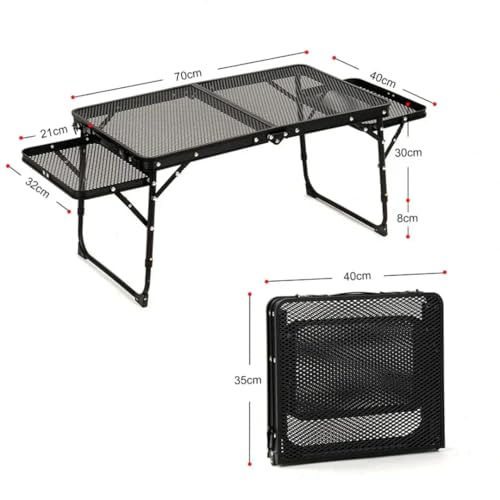 Image of Adjustable Height Folding Camping Table, Portable Metal Mesh Outdoor Picnic Table, Lightweight 2-in-1 Lifting Campfire Grill Table & Food Prep Station for BBQ, Beach, Tailgating & Cookout