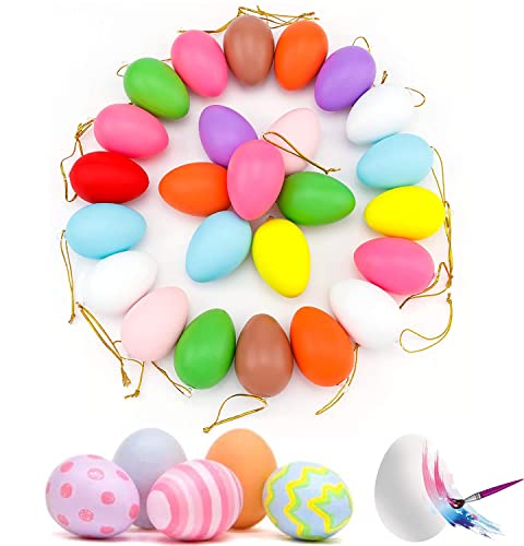 24pcs Ostereier Plastik, Ostereier Deko, Ostereier Plastik Bunt mit Seil,Plastikeier zum Basteln,Kunststoff Eier zum bemalen und aufhängen,Ostern Eier Basteln für Dekoration und Geschenk,bunt sortiert Cover