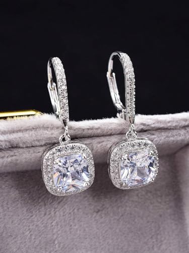 Celeb-Inspired Silver Plated Zircon Earrings - Square Hanging