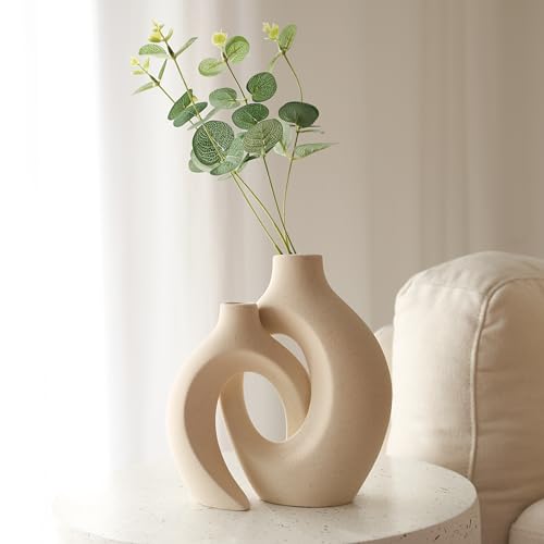 BRMM MIA Ceramic Vase, Nordic Modern Boho ins Style Decorative Ceramic Aesthetic Flower Vase for Home Decor (Snuggle)