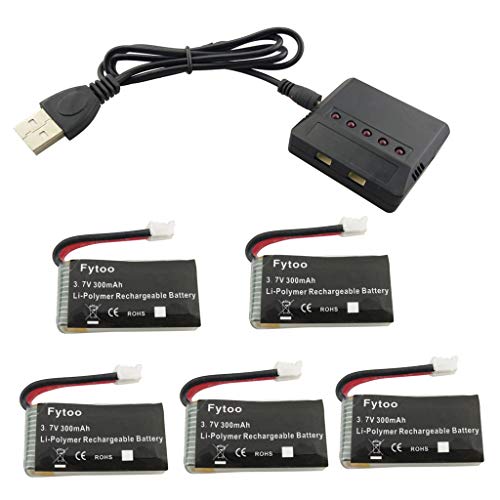 Fytoo 5PCS 3.7V 300mAh Lithium Battery with 5-in-1 Charger for H36 E010 GoolRC T36 NIHUI NH010 F36 Quadcopter Spare Parts Drone Battery Charger