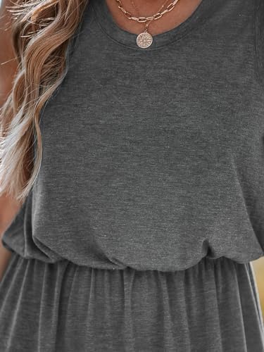 Image of CUPSHE Women Knit Summer Dress Cover Up Crew Neck Elastic Waist Side Slit Midi Casual Sundress Beach Cover Up Dresses