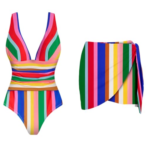 Image of AARAM Stylish Premium Women's One Piece Swimsuit with Cover Ups Wrap Skirt Sarong Floral Print Monokini Tummy Control Swimwear, Printed Costume Women Beach Wear