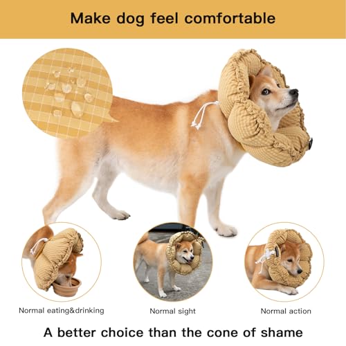 Image of H HIDREAM Soft Dog Cones for Medium Dogs,Cute Adjustable Cone for Dogs to Stop Licking,Dog Recovery Collars & Cones that can Protect Head and Foot Wounds,Daisy Yellow All-Season Style