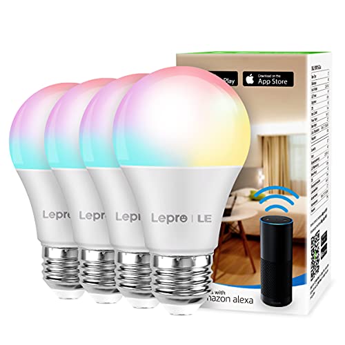 WiFi Smart LED Light Bulbs, Color Changing Light Bulbs, Works with Alexa and Google Assistant, Dimmable A19 E26 Bulb 60 Watt Equivalent, 2.4G WiFi Only, No Hub Required, 4 Pack
