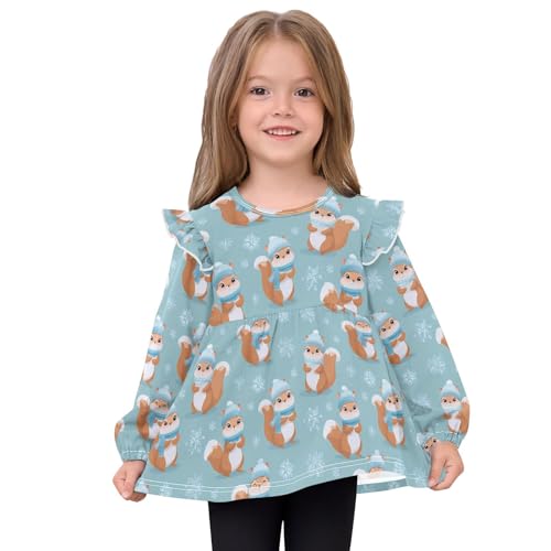 Squirrel Snowflake Girls Shirts Cotton Long Sleeve Ruffle Toddler Tee Tops3