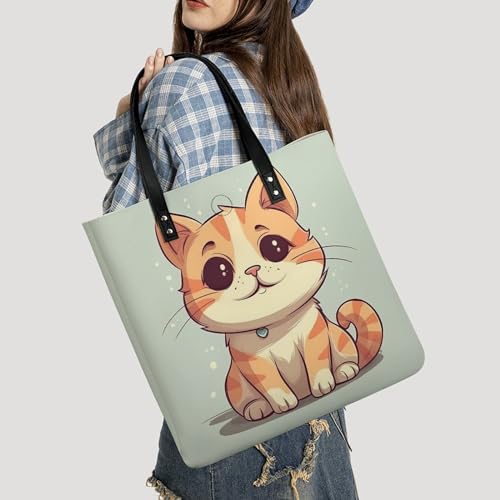 Sac à main en cuir imperméable chat blanc grand format pour voyage - 7
