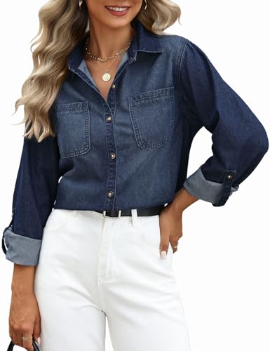 Camicie Bottoni Donna: Le tunica oversize con scollo a V e taglio ampio copre efficacemente il punto vita e il grasso addominale, con un effetto snellente eccezionale. Da indossare da sola con pantaloni a vita alta, pantaloncini o minigonne, sotto una maglietta può anche creare un effetto a strati, facile da abbinare a look casual, da lavoro e altri stili.