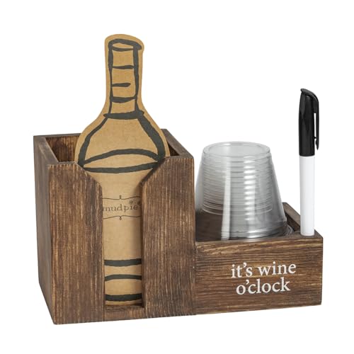 Mud Pie Wood Wine Bottle and Personalizable Disposable Cups Holder