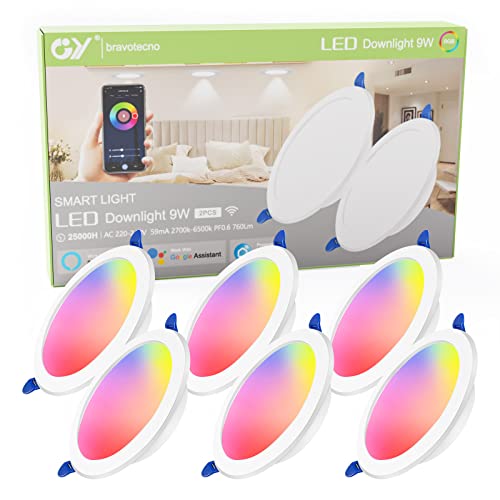 GY Downlight LED Techo Empotrable Inteligente WIFI, 9W(75W) 760LM RGB y Blanco...