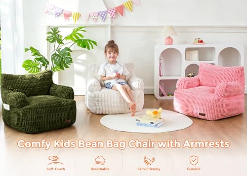 Image of MAXYOYO Kids Bean Bag Chair, Comfy Bean Bag Sofa with Filler | Bean Bag Chair for Boys and Girls, Lazy Sofa with Pocket Floor Chair for Gaming, Reading, Dark Green