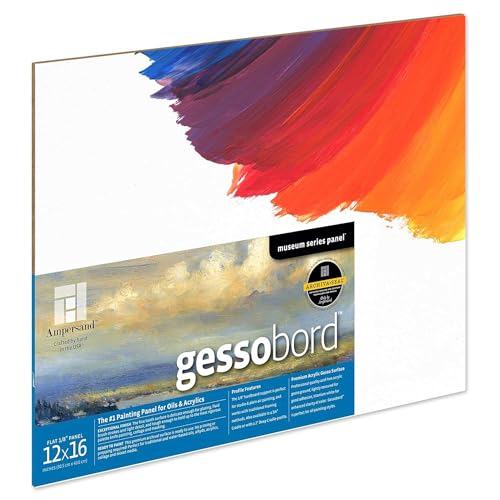 Ampersand Art Supply Gesso Wood Painting Panel: Museum Series Gessobord, 12" x 16", 1/8" Flat Profile
