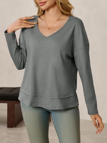 Image of Cicy Bell Womens Long Sleeve T Shirts V Neck Casual Flowy Tops Fall Fashion Loose Fit Basic Tees