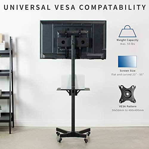 VIVO Universal Mobile TV Cart for 23-55 inch LCD LED Flat Panel Screen TVs up to 55 lbs, Pro Height Adjustable Rolling Black Stand with Laptop Shelf, Locking Wheels - Max VESA 400x400 (STAND-TV04M)
