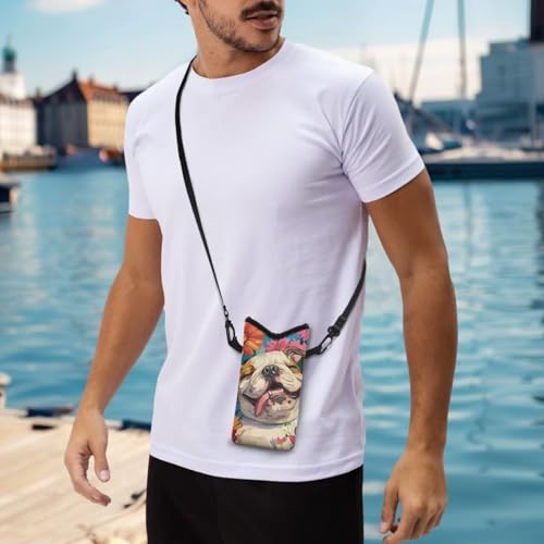 Bulldog Daisy Print Crossbody Bag Compact Cell Phone Shoulder Travel Purse Holder Cell Phone Purse for Women Men with Adjustable Strap Protective Phone Bag4
