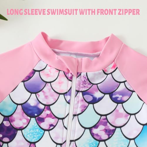 Kids Girls Swimsuit Long Sleeve One Piece Swimwear Zipper Bathing Suit UV Protection Rash Guard Swimming3