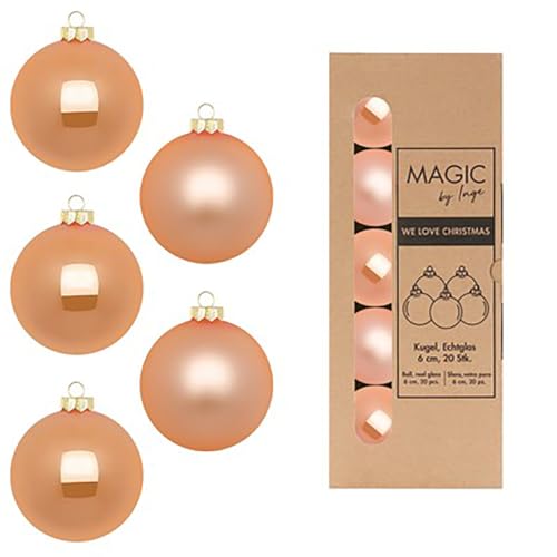 Inge Glas Weihnachtskugeln | Schöne Christbaumkugeln aus Glas | 20 Kugeln in Karton-Box | Christbaumschmuck Weihnachtsbaumschmuck Weihnachtsbaumkugeln (Sweet Melone | apricot lachs)