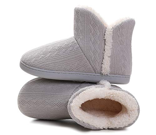 Vonluxe Women's Knit Bootie Slipper Fuzzy Memory Foam House Slippers Comfort Plush Lining Shoes Indoor Outdoor Sole2