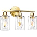 3-Light Gold Bathroom Light Fixtures, Modern Bathroom Vanity Light with Clear Glass Shade, Brushed...