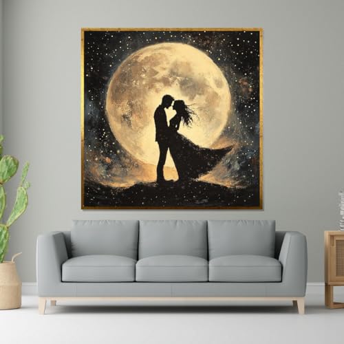 Toile décorative 20 x 20 cm peinture nuit étoilée et silhouette couple salon