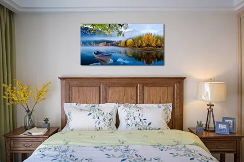 Arjun RART11 Lake Canvas Wall Art Blue Mountain Sky Nature Landscape Boat Picture Artwork Modern Scenic Painting Framed Large Size thumb #2
