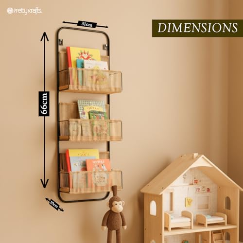 Image of PrettyKrafts 2 Tier Rattan Wall Shelf Storage Basket | Bathroom & Kitchen Organizer | Over-The-Door Natural Hanging Rack | Home Organization Storage Bins & Baskets | Size 30.48x10.16x66.04 Inch