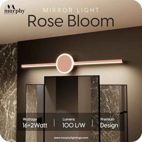 Image of Murphy 16W+2W LED Mirror Light | 3 Color Changing (White /Warm /Natural) | Full Copper Finish - Sun Design, Modern Over Mirror Vanity /Bathroom Light | Pack of 1 | 2-Year Warranty
