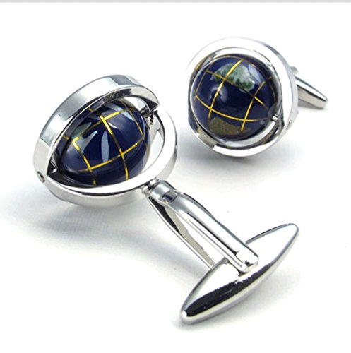 LBFEEL Really Spins Rhodium Plated Blue Globe Earth Cufflinks for Men with a Gift Box3