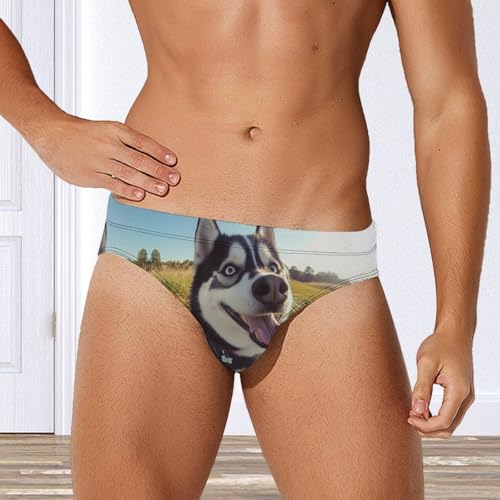 Husky Dog Printed Swim Briefs for Men Sexy Bikini Swimwear Elastic Beach Trunks Bathing Suit2