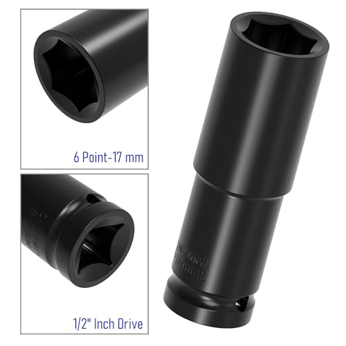 Image of 1 /2 inch Inch Drive by 17mm Deep Impact Socket, Heat-Treated CR-V Steel 3 Inch Length, 6-Point Metric Sizes