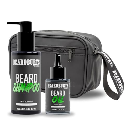 Beardburys Kit Cuidado Barba Hombre Profesional | Champú para Barba + Aceite para Barba + Neceser, Aroma Cítrico, Vegano - Regalos Originales para Hombre