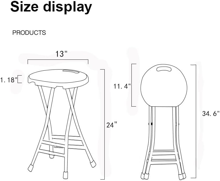 Miniatura 3 de Taburete plegable de 24 pulgadas con asa, taburete de bar plegable con pies antideslizantes, silla plegable, taburete plegable para interiores y
