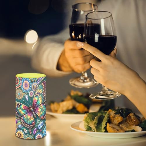 Image of Poceacles LED Flameless Candles Battery Operated Candles with Remote Control Timer Flickering Wick Pillar Tealight for Home Outdoor Decor, Boho Floral Butterfly Blue