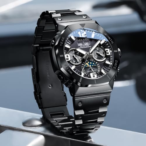 Image of OLEVS Men's Automatic Mechanical Watch Case Multi-Function Chronograph Moon Phase Year /Month /Date Display Stainless Steel Band Luxury Wrist Watch