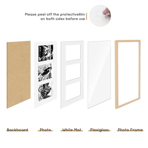 9x18 Oak Wood Picture Frame - 9x18 Photo Frame with Mat Display 3Pcs 5x7 Photos, 5x7 Picture Frame Wood, Natural Solid Wooden Picture Frames for Wall Art Photo and Prints(3 Pack, Beige)