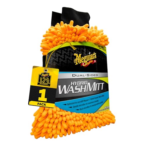 Meguiar's Hybrid Wash Mitt, Dual Sided for Washing and Waxing, Clear Coat Safe and Reusable - 1 Mitt
