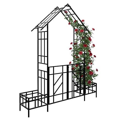 Relaxdays : Arche pour rosiers avec Porte, 2 bacs à Plantes, entrée & Jardin, H x L x P = 247 x 204 x 43 cm, métal, Noir