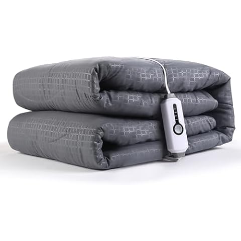 SUNNY HEAT Electric Mattress Pad Twin Size 39"x75", 4 Heating Levels & 10 Hour Auto Shut Off, Elastic Deep Pocket, Warm and Soft Comfort Fabric, Machine Washable, Grey Cover