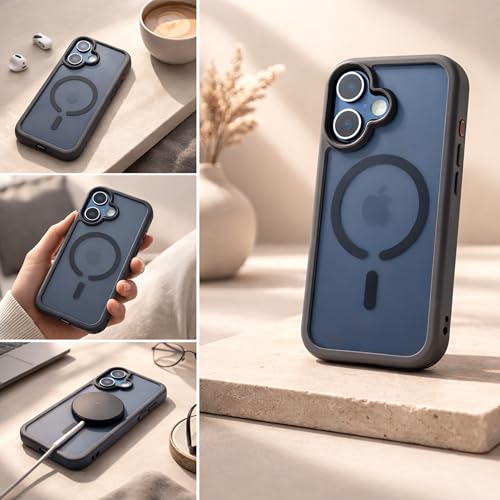 Image of TEKNE Hybrid Frost Matte Polycarbonate Case for iPhone 17 | MagSafe Compatible | 6ft Drop Protection | Anti-Fingerprint | Shockproof Corners | Ultra Slim Back Cover (Black)