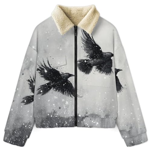 Manteau polaire femme hiver chaud grande taille veste blouson gris imprimé chinois encre